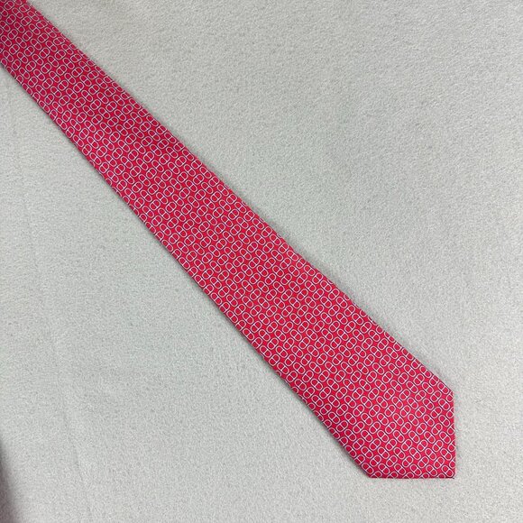 Hermes Paris mens 100% silk necktie made in France red pattern red - Picture 3 of 11